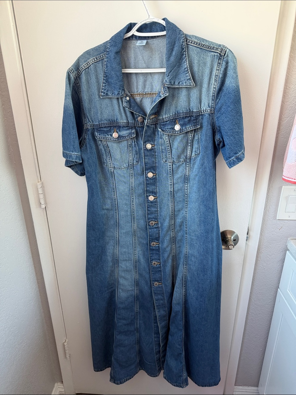 Divided Denim Button-Front Midi Dress in Blue